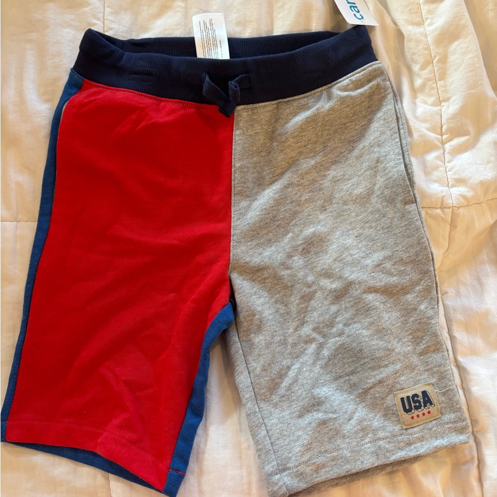 USA Kids Colorblock Shorts - Red and Gray